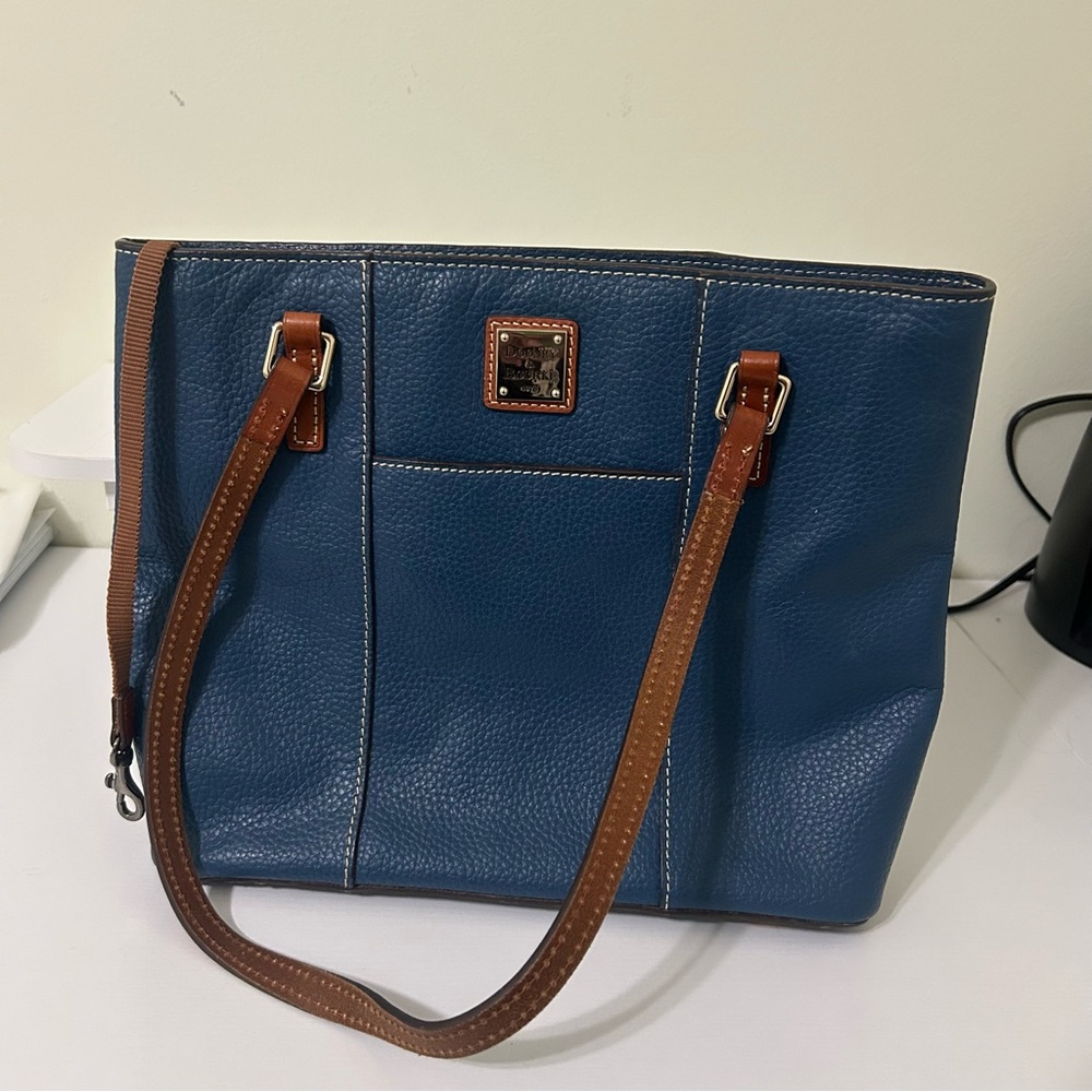 Dooney & Bourke | Navy and Brown Pebble Grain Lexington Tote Handbag